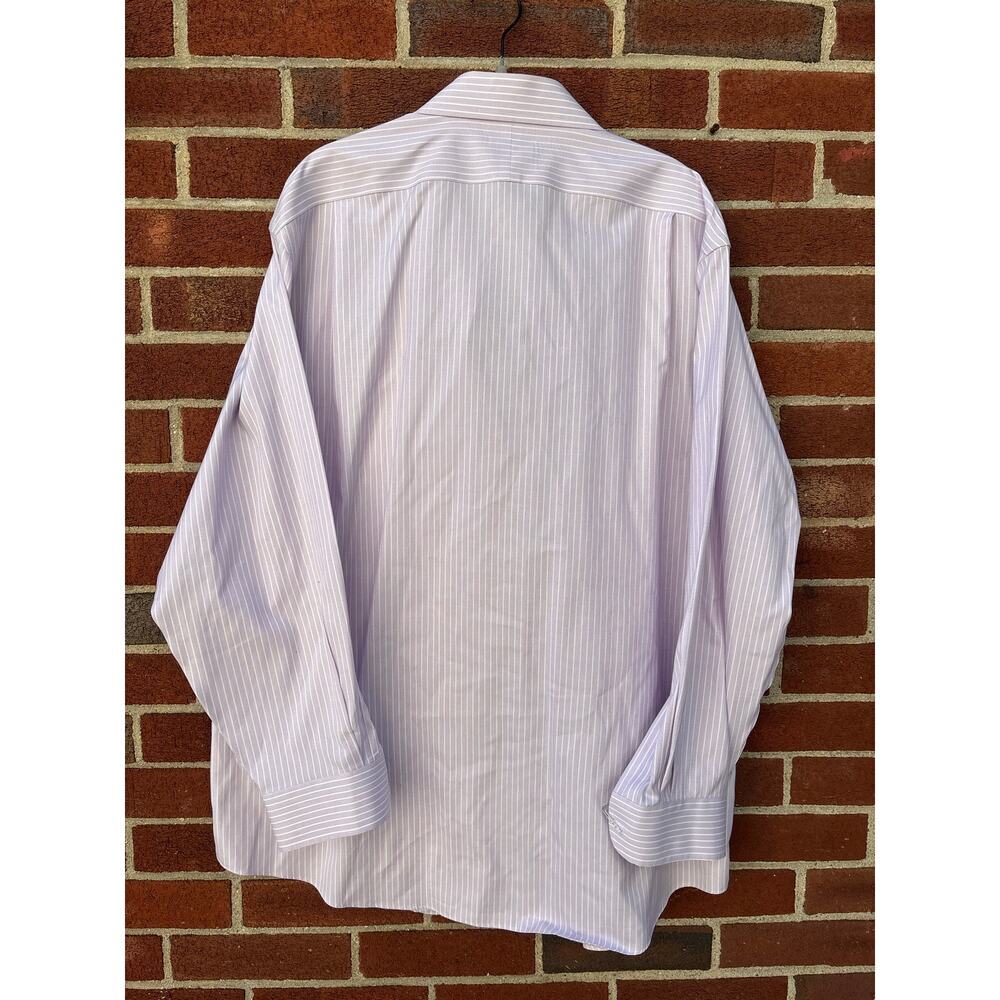 Jos A Bank Traveler Dress Shirt 17 34 Purple White Stripe 100% Cotton Mens - Picture 10 of 12